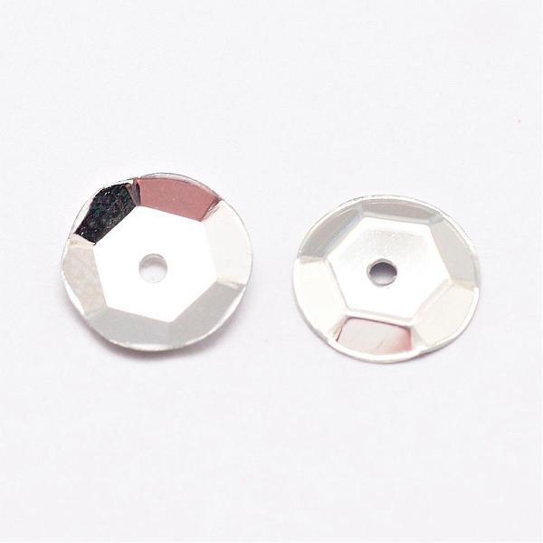 

PandaHall Plastic Paillette Beads, Semi-cupped Sequins Beads, Center Hole, Silver, 10x0.5mm, Hole: 1mm Plastic Disc Silver