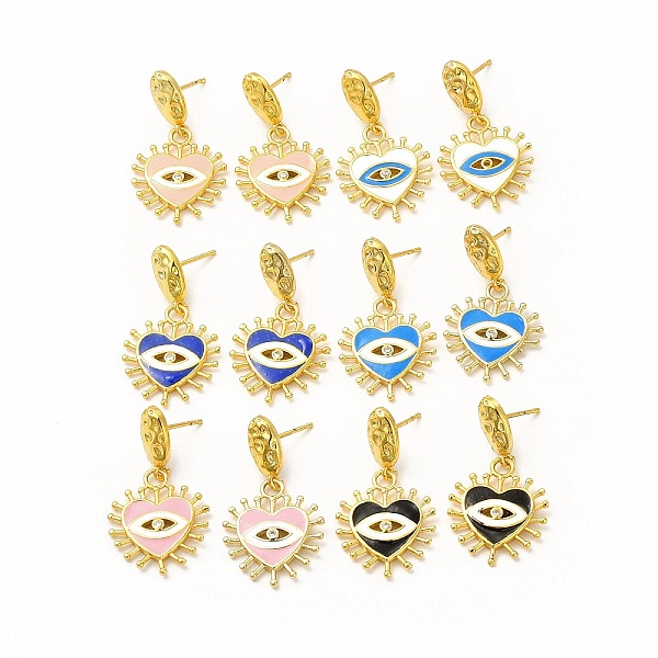 

PandaHall Brass Micro Pave Cubic Zirconia Stud Earring, Enamel Heart with Eye Dangle Earring for Women, Real 18K Gold Plated, Lead Free &..., Multicolor