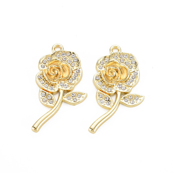 

PandaHall Rack Plating Alloy Pendants, with Crystal Rhinestone, Cadmium Free & Nickel Free & Lead Free, Rose Flower, Light Gold, Crystal..., Clear