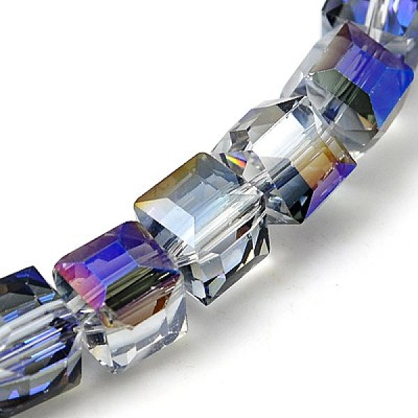 

PandaHall Electorplated Glass Beads, Rainbow Plated, Faceted, Cube, Medium Purple, 9x9x9mm, Hole: 1mm Glass Cube Purple