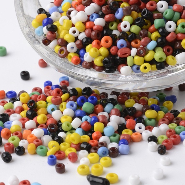 

PandaHall 8/0 Opaque Colours Round Glass Seed Beads, Mixed Color, 2.5~3.5x2~2.5mm, Hole: 0.8~1mm, about 12100pcs/450g Glass Multicolor