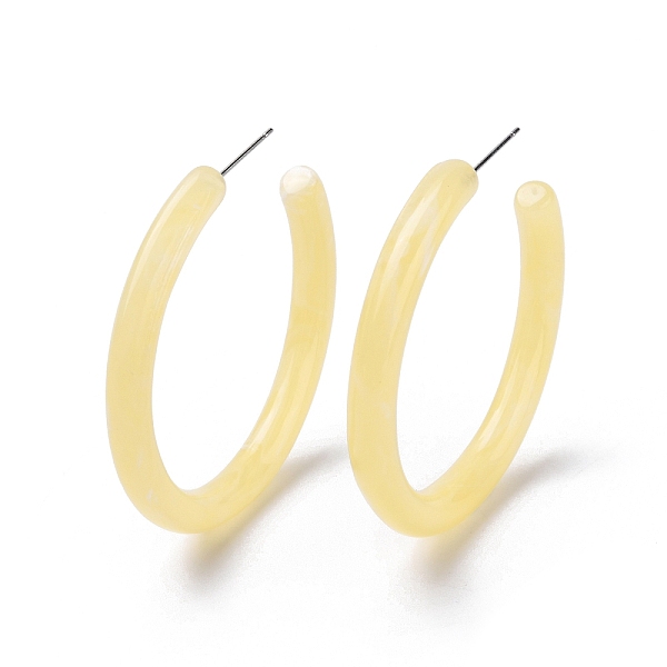 

PandaHall Acrylic Ring Stud Earrings, 304 Stainless Steel Half Hoop Earrings for Girl Women, Lemon Chiffon, 46.5x5mm, Pin: 0.7mm Acrylic...