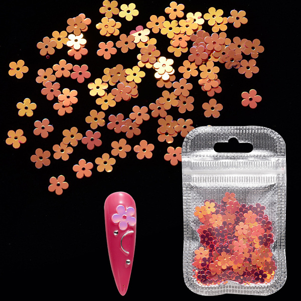 

PandaHall Shining Nail Art Glitter, Manicure Sequins, DIY Sparkly Paillette Tips Nail, Flower, Orange Red, 6.5x7x0.3mm, about 2g/bag Plastic...