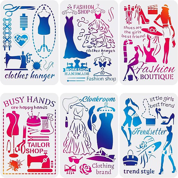 

PandaHall FINGERINSPIRE 6PCS/Set Clothes Sewing Machine Stencils Painting 11.6x8.3 Inch Decorative Template for Painting on Wood Wall Home...