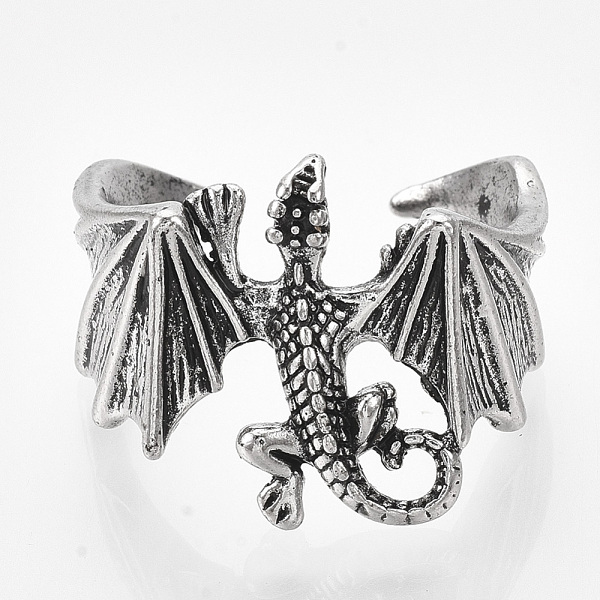 

PandaHall Alloy Cuff Finger Rings, Wide Band Rings, Pterosaur, Antique Silver, Size 10, 20mm Alloy