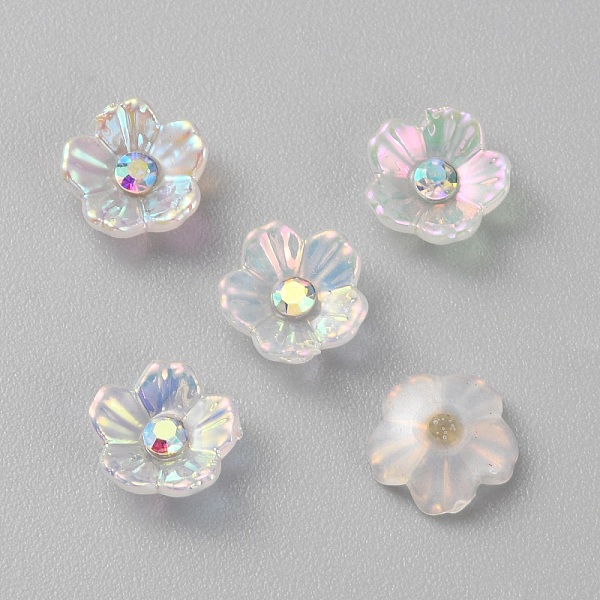

PandaHall Opaque Resin Pave Rhinestone Cabochons, Flower, Clear AB, 8x8x3mm Resin Flower White