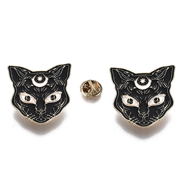 

PandaHall Alloy Brooches, Enamel Pin, with Brass Butterfly Clutches, Cat Shape, Light Gold, Black, 37x37.5x2mm, Pin: 1mm Alloy+Enamel Black