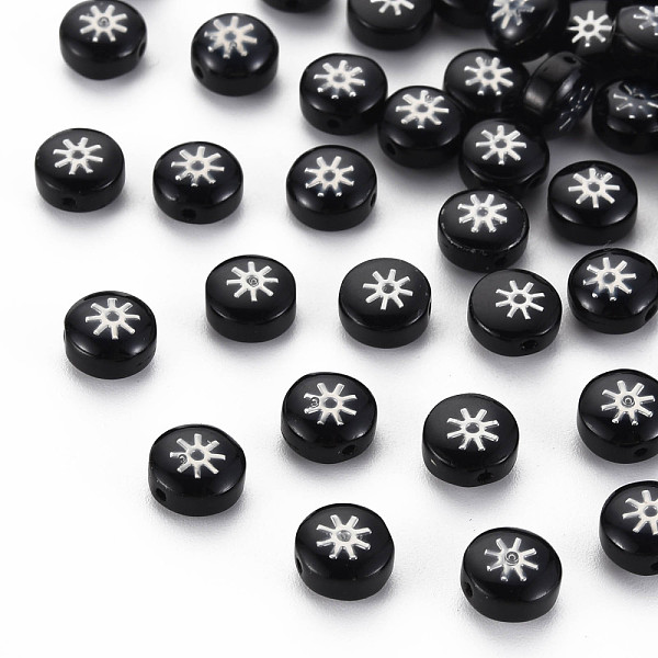 

PandaHall Handmade Normal Lampwork Beads, with Platinum Plated Brass Metal Embellishments, Flat Round with Sun, Black, 8x5mm, Hole: 0.8mm...