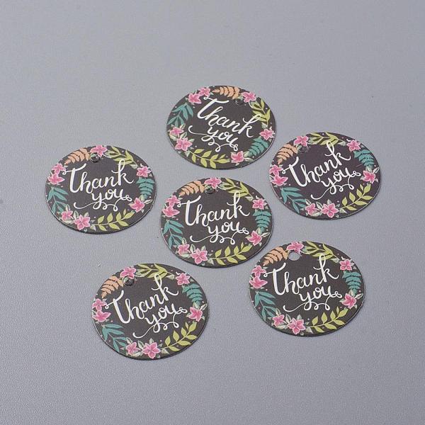 PandaHall Paper Gift Tags, Hange Tags, For Arts and Crafts, Thanksgiving, Round with Flower and Word Thank You Pattern, Black, 30x0.4mm...