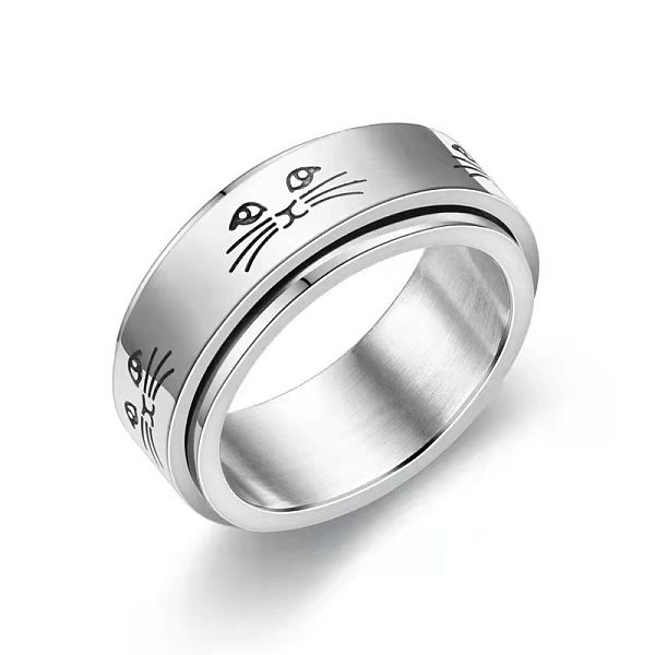 

PandaHall Stainless Steel Rotating Finger Ring, Fidget Spinner Ring for Calming Worry Meditation, Cat Shape, US Size 10(19.8mm) Stainless...