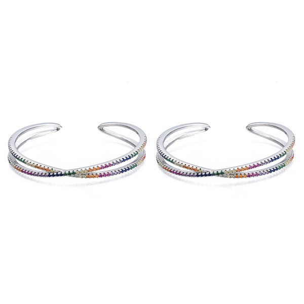 

PandaHall Colorful Cubic Zirconia Criss Cross Cuff Bangle, Brass Wire Wrap Open Bangle for Women, Nickel Free, Real Platinum Plated, Inner...