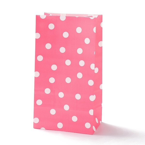 PandaHall Rectangle Kraft Paper Bags, None Handles, Gift Bags, Polka Dot Pattern, Hot Pink, 13x8x24cm Paper Polka Dot