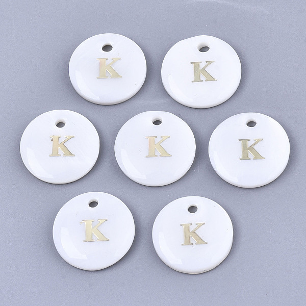 

PandaHall Natural White Shell Mother of Pearl Shell Charms, with Iron Sticker, Flat Round with Letter, Letter.K, 13x2mm, Hole: 1.5mm White...