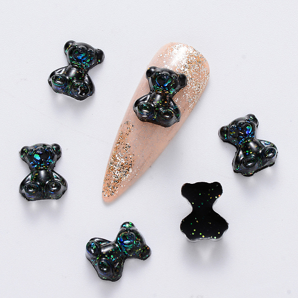 

PandaHall Bear Glitter Powder Epoxy Resin Cabochons, Nail Art Decoration Slime Charm, for Nail Art Supplies Filling Accessories, Black...