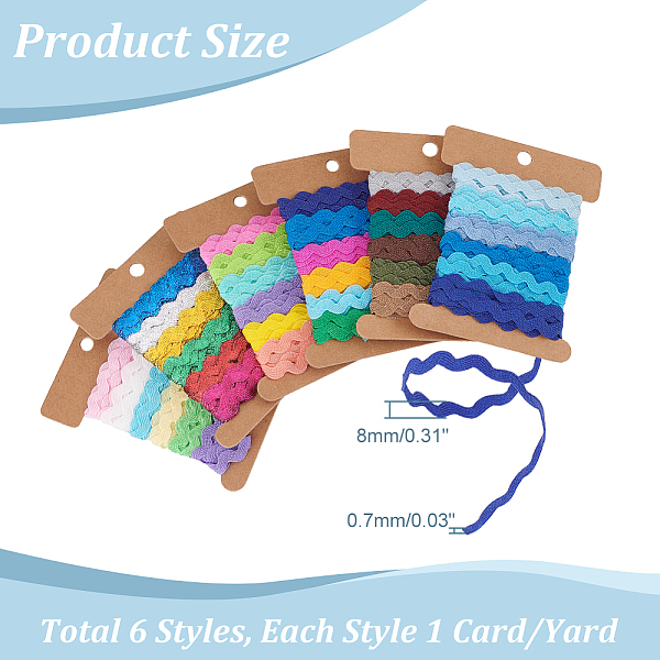

PandaHall 6 Cards 6 Styles Colorful Wave-edge Webbing Polyester Ribbons, Mixed Color, 8x0.7mm, 6 colors/card, 1 card/style Polyester Others..., Multicolor