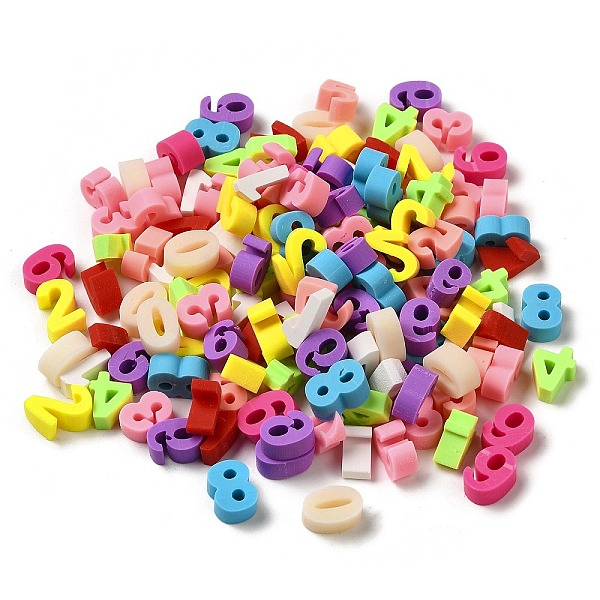 

PandaHall Handmade Polymer Clay Beads, Number, Mixed Color, 9.5~10.5x4.5~7.5x3.5~4.5mm Polymer Clay Number Multicolor
