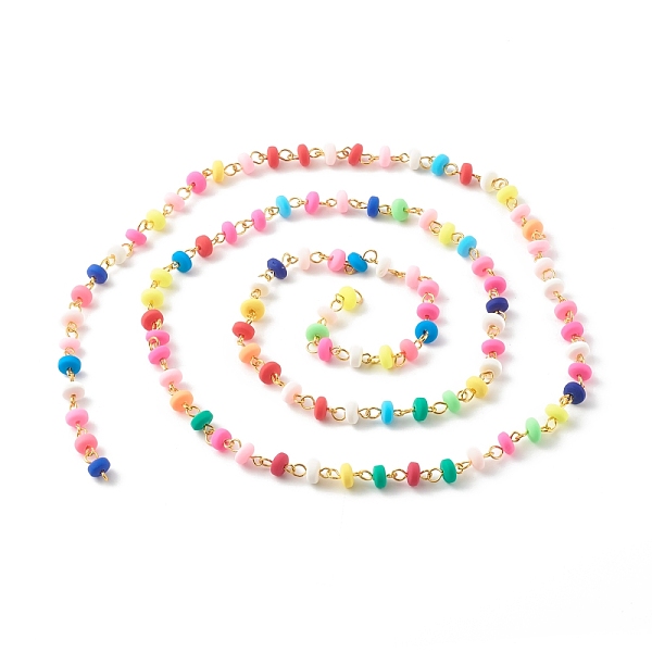 

PandaHall Handmade Polymer Clay Beaded Chains, with Iron Findings & Oblate Beads, Unwelded, Colorful, 6~7x3mm, about 39.37 inch(1m)/strand...