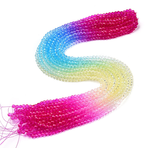 

PandaHall Transparent Glass Beads Strands, Segmented Multi-color Beads, Faceted(32 Facets), Round, Deep Pink, 4~4.5mm, Hole: 1mm, about...