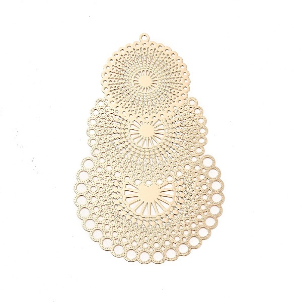 

PandaHall Rack Plating Brass Filigree Big Pendants, Long-Lasting Plated, Teardrop with Flower, Light Gold, 56.5x35.5x0.3mm, Hole: 1mm Brass...