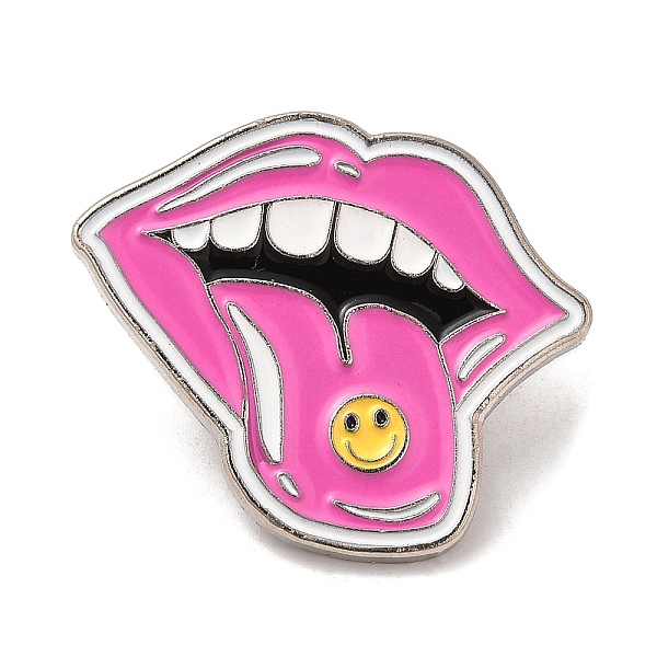 PandaHall Pink Series Enamel Pins, Platinum Tone Alloy Brooches for Clothes Backpack Women, Lip, 26.5x30x1.5mm Alloy+Enamel Lip