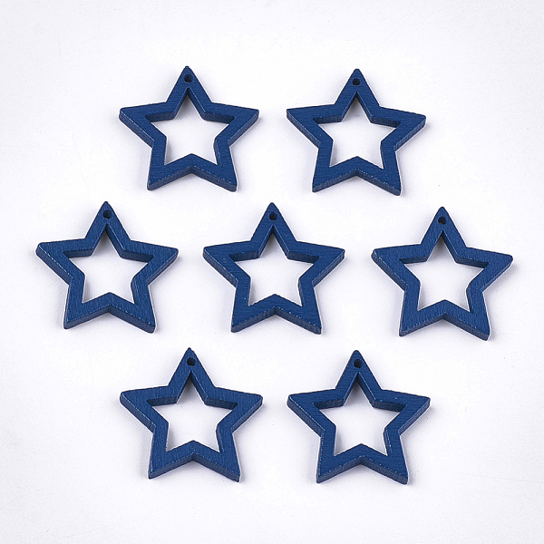 

PandaHall Painted Poplar Wood Pendants, Star, Marine Blue, 24.5~25x24.5x2.5mm, Hole: 1.2mm Wood Star Blue
