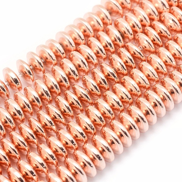PandaHall Electroplate Non-magnetic Synthetic Hematite Beads Strands, Grade AA, Long-Lasting Plated, Rondelle, Light Rose Gold Plated, 6x3mm...