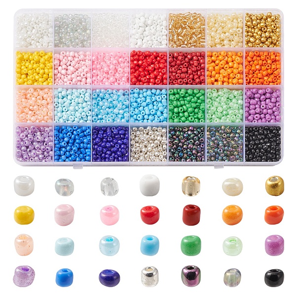 

PandaHall 420G 28 Style 6/0 Glass Seed Round Beads, Baking Paint & Inside Colours & Opaque & Ceylon, Mixed Color, 4~5x3~5mm, Hole: 1.2~1.5mm..., Multicolor