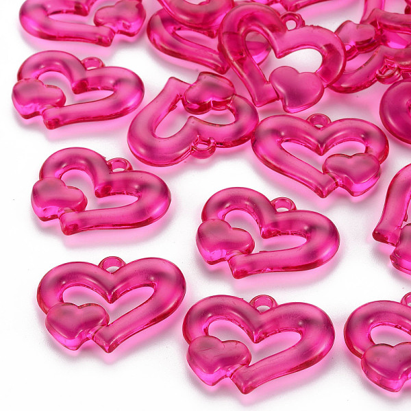 

PandaHall Transparent Acrylic Beads, Heart to Heart, Camellia, 27x34x6mm, Hole: 3mm, about 191pcs/500g Acrylic Heart Pink