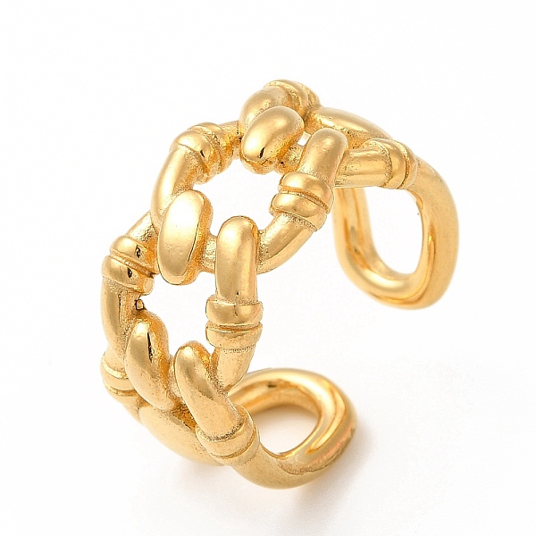 

PandaHall Ion Plating(IP) 304 Stainless Steel Cuff Ring, Hollow Clasps Shape Open Rings for Men Women, Real 18K Gold Plated, US Size 7...
