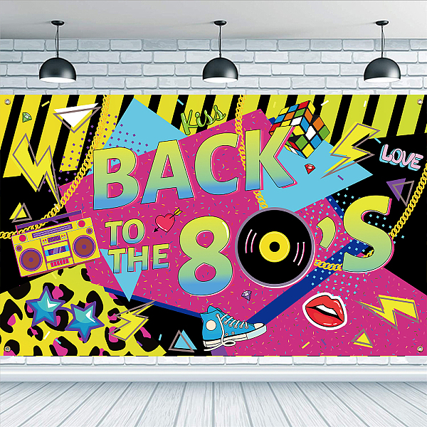 PandaHall FINGERINSPIRE 80s Theme Backdrop Back to The 80's Party Banner with Hanging Rope 180x110cm/71x43 inch Polyester 80's Party...