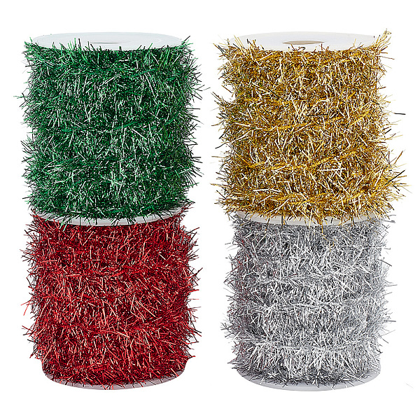 

PandaHall PH 13 Yards 4 Rolls 4 Colors Tinsel Garland Thin Glitter Tinsel, 13 Yards Tinsel Streamers Banner, Gold/Silver/Red/Green Wall..., Multicolor