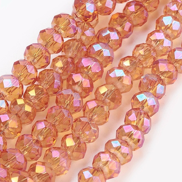 

PandaHall Electroplate Glass Beads Strands, Full Rainbow Plated, Faceted, Rondelle, Dark Orange, 6x4~5mm, Hole: 0.8~1mm, about...