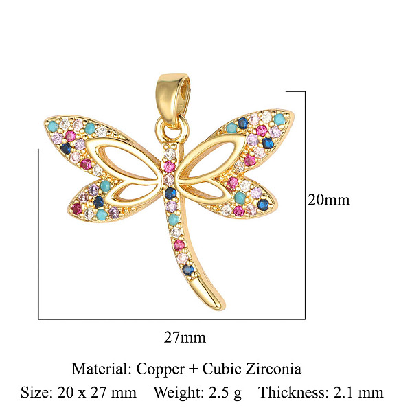 

PandaHall Brass Micro Pave Cubic Zirconia Pendants, Dragonfly Charms, Real 18K Gold Plated, 27x20x2.1mm Brass+Cubic Zirconia Dragonfly
