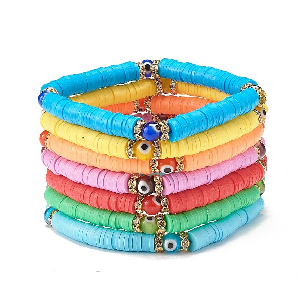 

PandaHall 7Pcs 7 Colors Polymer Clay Heishi Sufer Stretch Bracelets Set with Evil Eye, Stackable Lucky Preppy Bracelets for Women, Mixed..., Multicolor