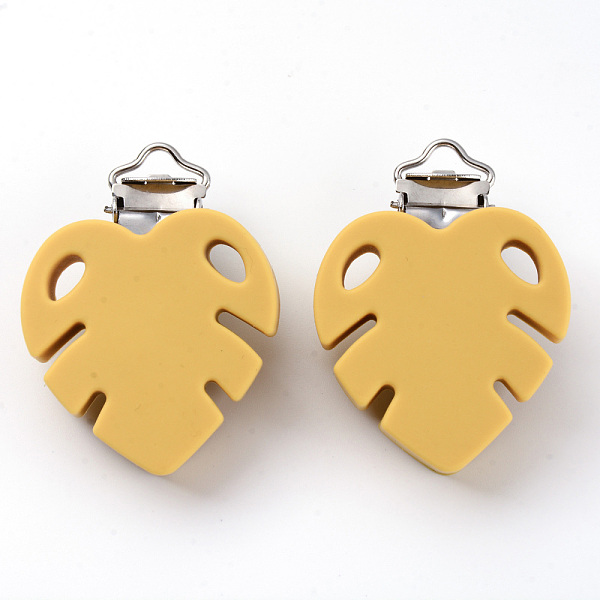 

PandaHall Food Grade Eco-Friendly Silicone Baby Pacifier Clips, with 304 Stainless Steel Clips, Leaf, Stainless Steel Color, Gold...