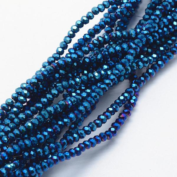 

PandaHall Electroplate Glass Beads Strands, Full Plated, Faceted, Rondelle, Blue Plated, 2.5x1.5mm, Hole: 0.5mm, about 197~201pcs/strand...