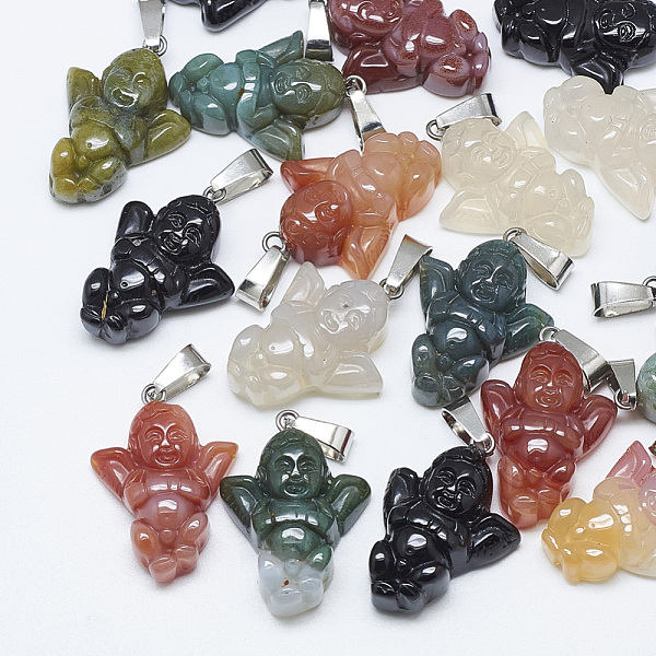 

PandaHall Natural Agate Pendants, with Stainless Steel Snap On Bails, Angel, Platinum, 26~28x18~20x8~9mm, Hole: 7.5x4mm Natural Agate Angel...