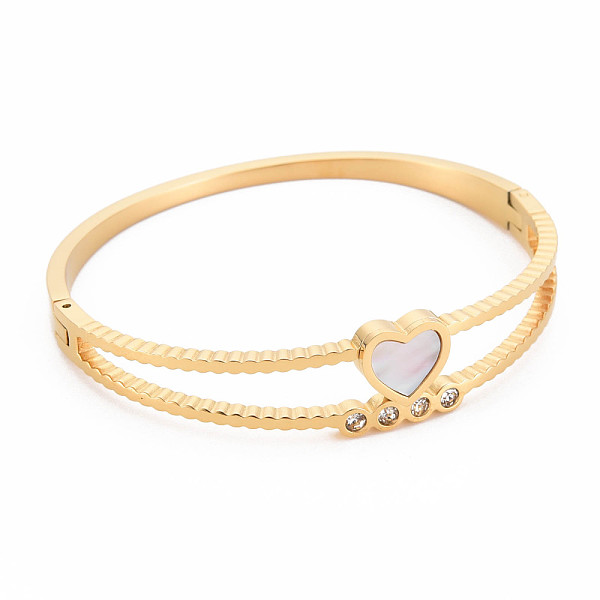 

PandaHall Natural Shell Heart Bangle with Rhinestone, Stainless Steel Hinged Bangle for Women, Golden, Inner Diameter: 2x2-1/4 inch(5x5.7cm)...