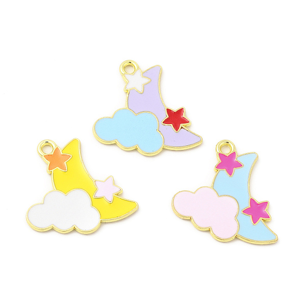 

PandaHall Rack Plating Alloy Pendants, with Enamel, Cadmium Free & Nickel Free & Lead Free, Moon with Cloud & Star Charm, Light Gold, Mixed..., Multicolor