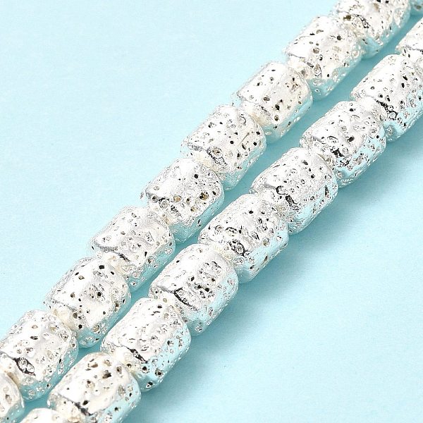 

PandaHall Electroplated Natural Lava Rock Beads Strands, Column, Silver Plated, 8x6.5mm, Hole: 1mm, about 50~51pcs/strand, 15.35~15.59 inch...