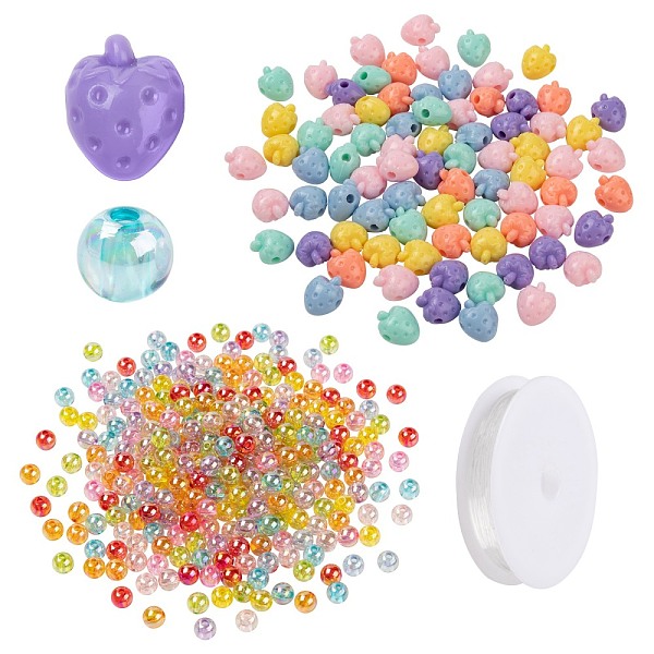 

PandaHall 380Pcs Strawberry & Round Acrylic Beads with 1 Roll Clear Elastic Crystal Thread, for DIY Children's Day Gift Stretch Bracelets..., Multicolor