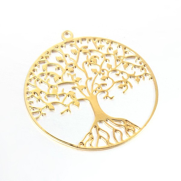 

PandaHall Filigree Tree of Life Brass Pendants, Golden, 39x36x0.6mm, Hole: 2mm Brass Tree