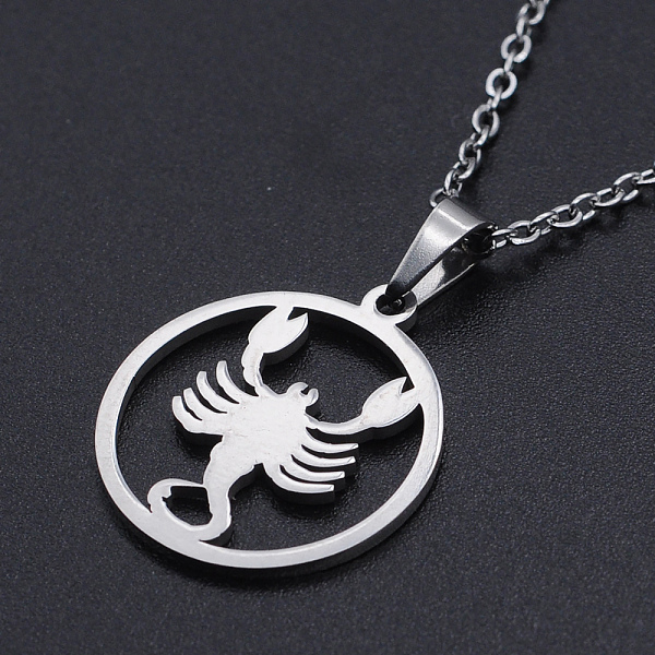 

PandaHall 201 Stainless Steel Pendants Necklaces, with Cable Chains and Lobster Claw Clasps, Flat Round with Constellation/Zodiac Sign...