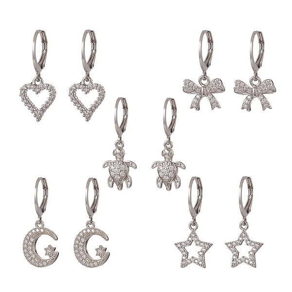PandaHall Clear Cubic Zirconia Dangle Leverback Earrings, 304 Stainless Steel Jewelry for Women, Mixed Shape, Stainless Steel, 20~26mm, Pin...