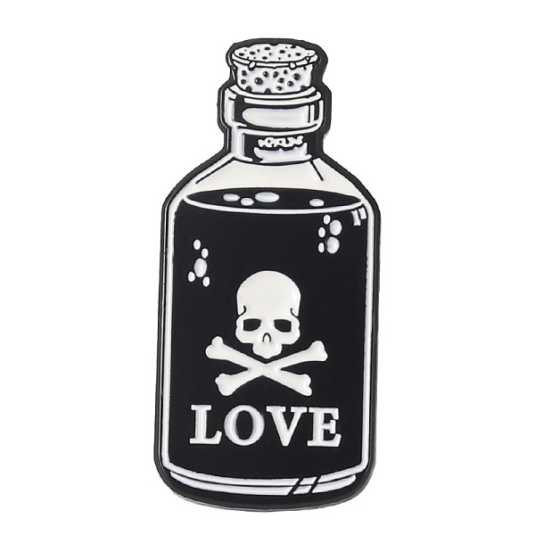 

PandaHall Alloy Enamel Brooches, Bottle with Skull, Black, 30x14x11mm Alloy+Enamel Black