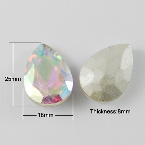 

PandaHall Glass Pointed Back Rhinestone, Back Plated, Faceted, Teardrop, Clear AB, 25x18x8mm Glass Rhinestone Teardrop White