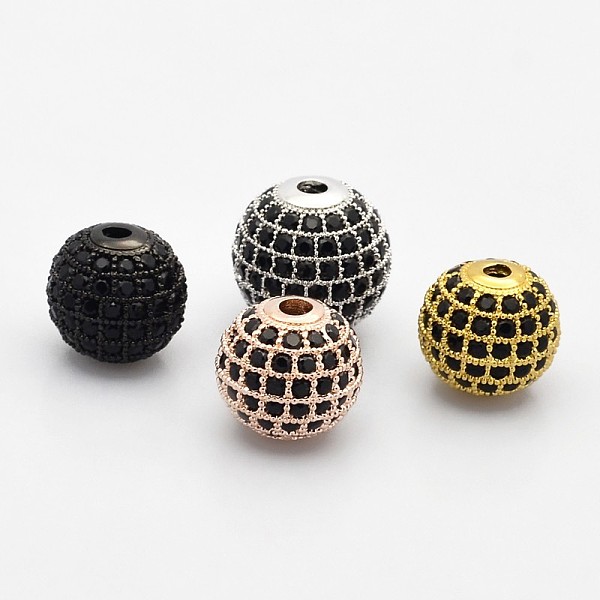 

PandaHall CZ Brass Micro Pave Grade AAA Black Color Cubic Zirconia Round Beads, Cadmium Free & Nickel Free & Lead Free, Mixed Color, 8mm...