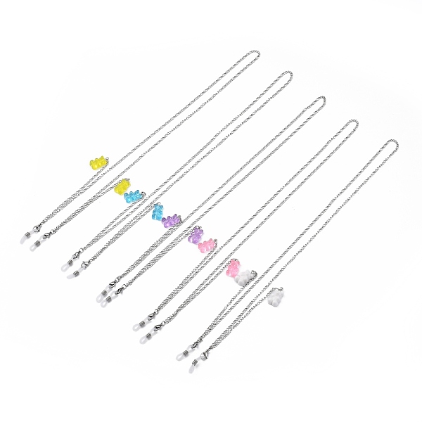

PandaHall 304 Stainless Steel Eyeglasses Chains, Neck Strap for Eyeglasses, with Bear Resin Pendants and Rubber Loop Ends, Stainless Steel..., Multicolor