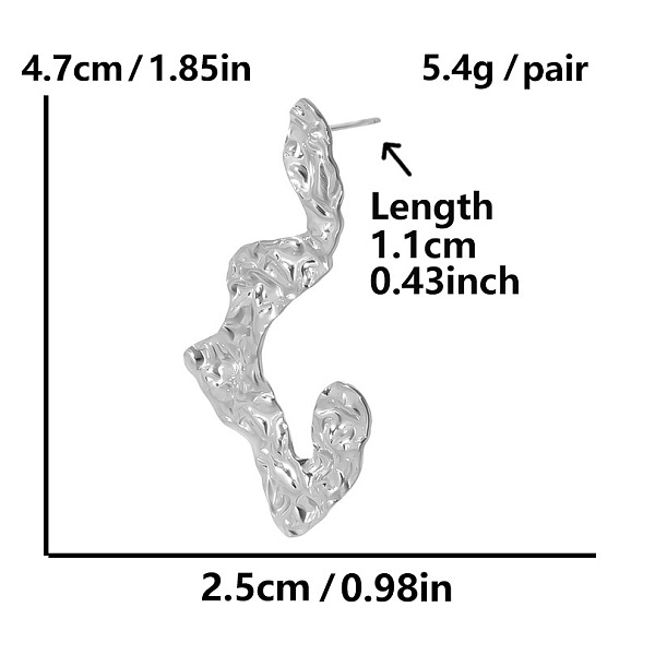 Модные серьги-гвоздики из нержавеющей стали с нерегулярной складкой
