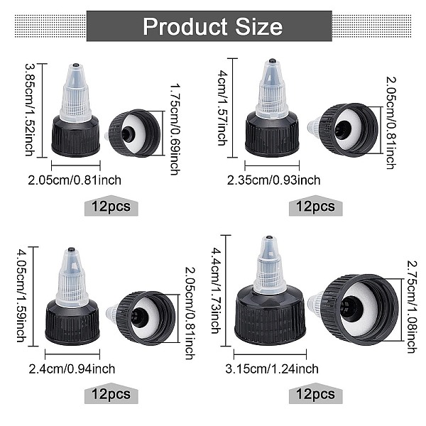 

PandaHall BENECREAT 48PCS 4 Sizes Natural Twist Bottle Cap Black Squeeze Bottle Replacement Caps for Glue Dispensing Bottles, Crafts Repair...